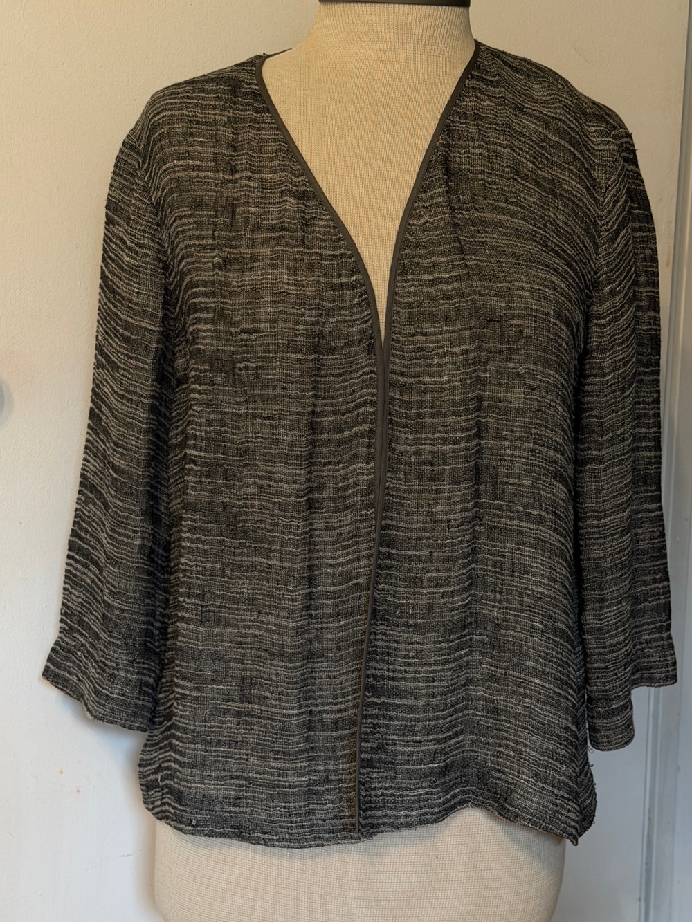 Eileen Fisher Black & Gray Open-Front Knit Cardigan